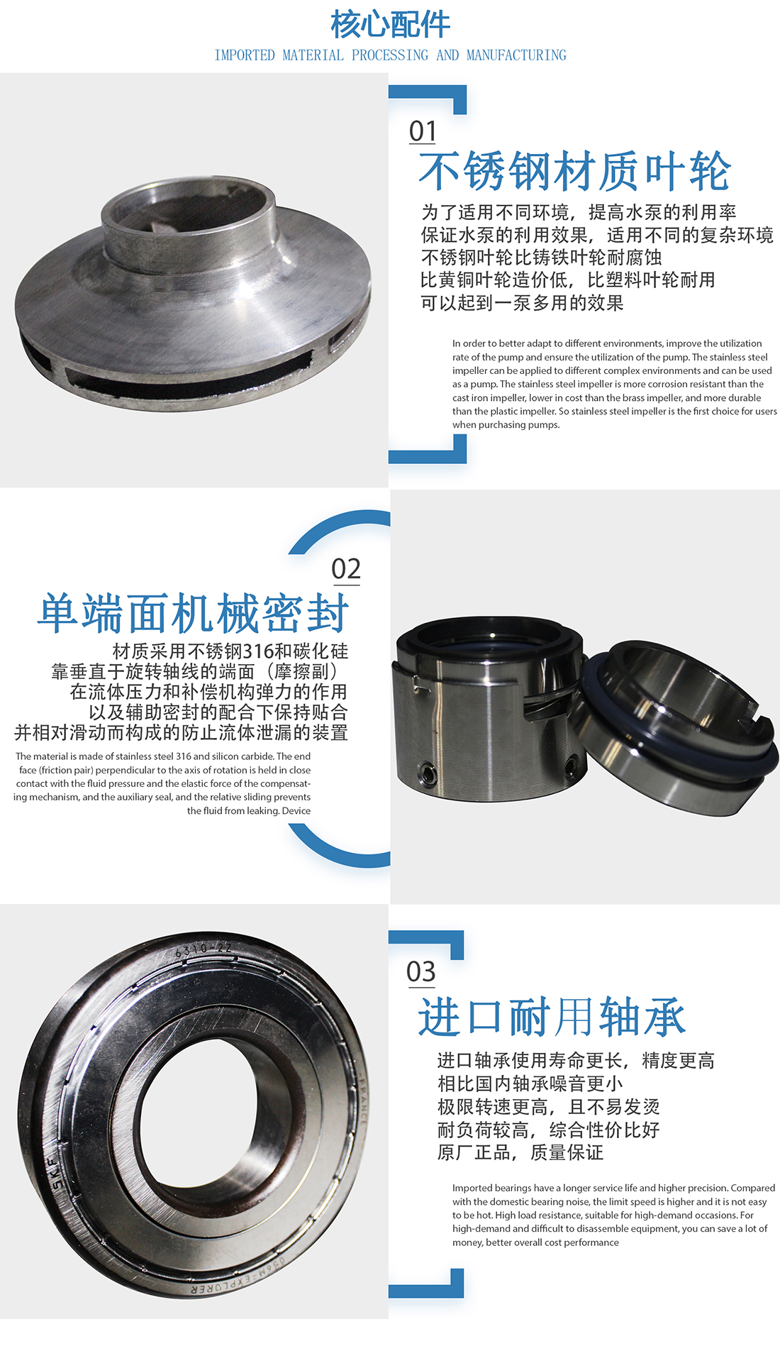 不銹鋼管道泵核心配件